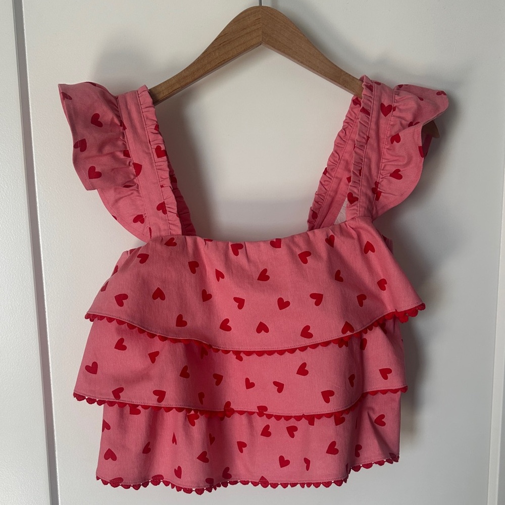 Pink Heart Ruffle Crop Top